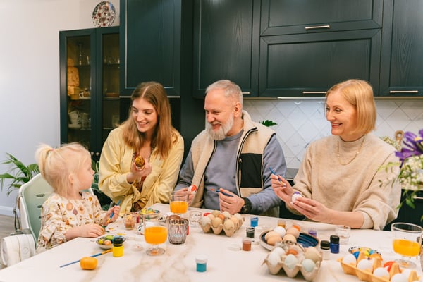 Family of 3 generations sitting around kitchen table